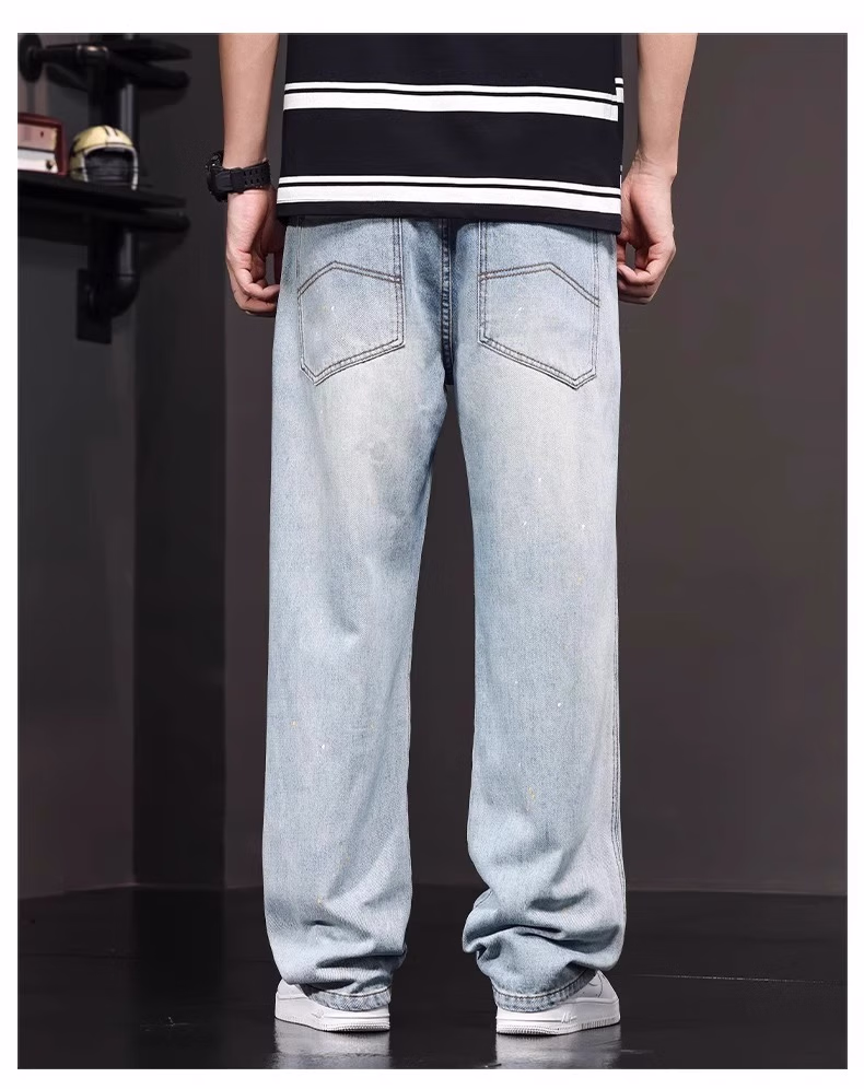 Ripped Jeans Men's 2025 Summer Trendy Brand Loose Straight Casual Pants Personalized Fashion Youth Versatile Beggar Pants, Light Blue 29_mkmklike.com
