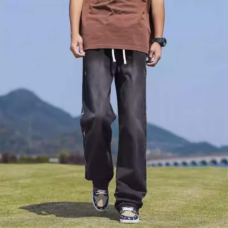 American Retro Star Jeans Men's 2026 Spring New Loose Straight Wide-leg Pants Ruffian Handsome Casual Pants, Blue S_mkmklike.com