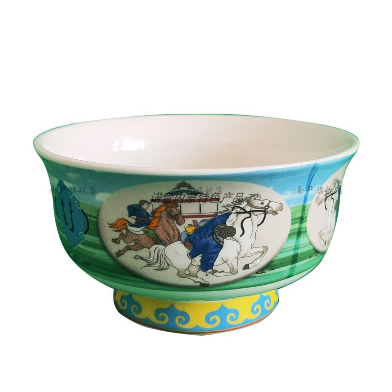 蒙古元素餐具 内蒙古民族瓷碗蒙古奶茶碗蒙语五畜八宝高脚碗蒙元素蒙