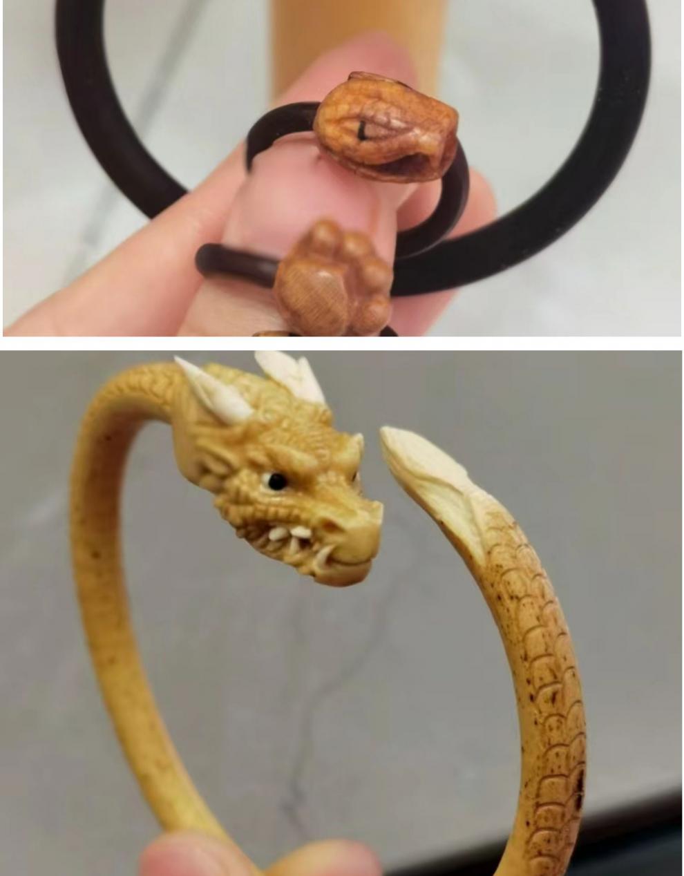 朴春十木生西藏鸡血藤雕刻手镯野生原藤手工雕刻龙镯腕上龙情侣红米珠