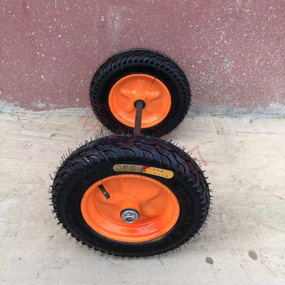 橡胶14寸实心轮手推车轮子老虎车轮子带轴轱辘两轮胎重型拖车滚轮 14