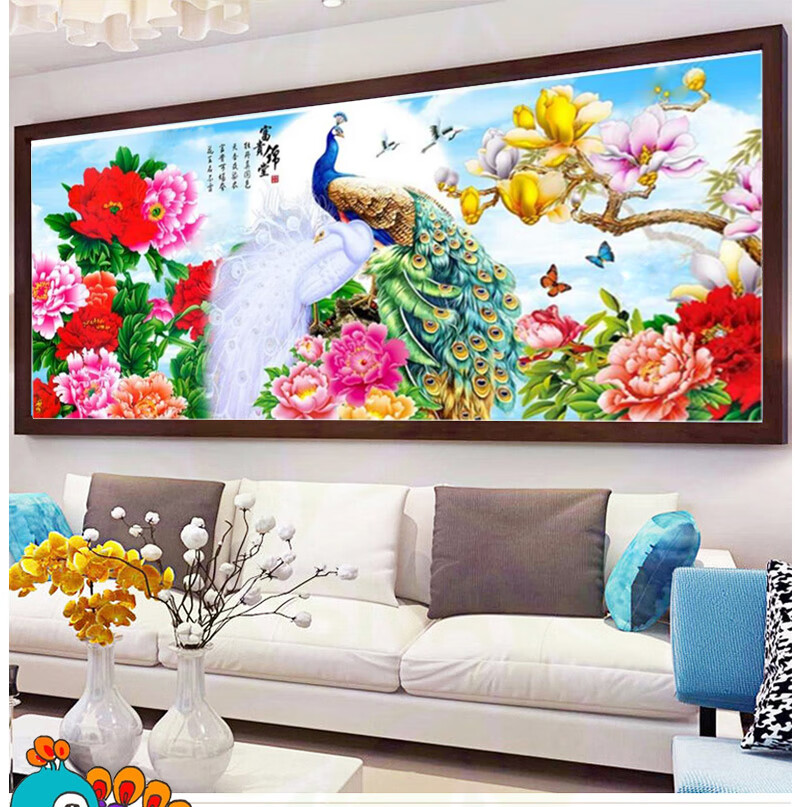 孔雀开屏凤凰花开富贵2020新款手工绣品5d水晶钻石画水钻画点钻粘钻贴