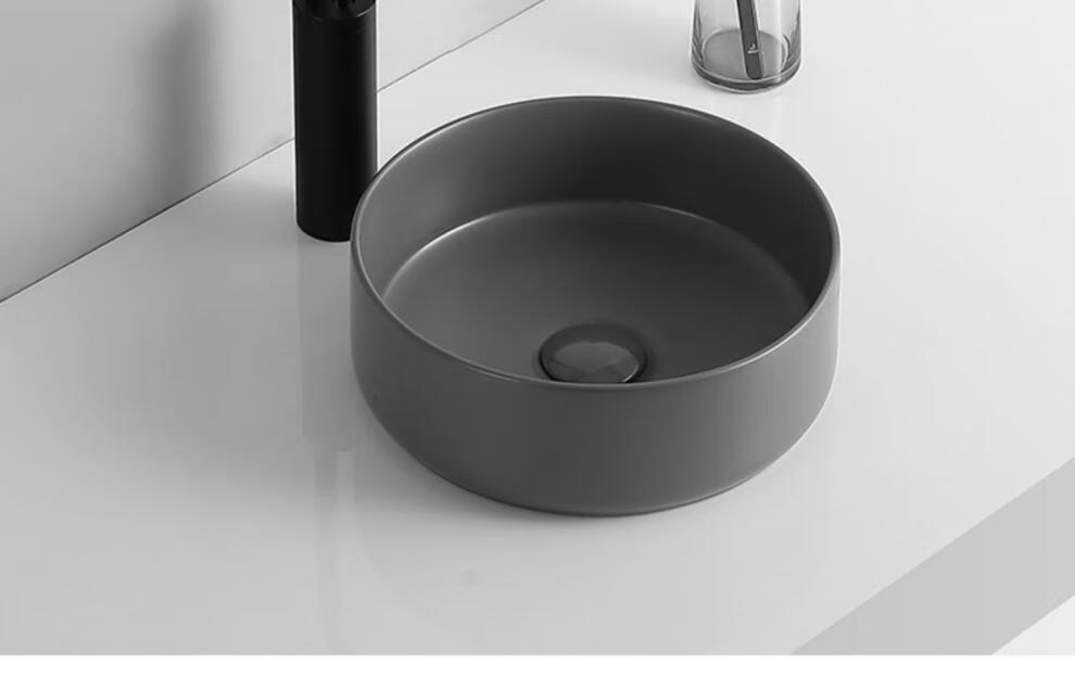 科勒 北欧灰色台上盆圆形轻奢洗手台盆面卫生间陶瓷洗脸盆洗漱台水