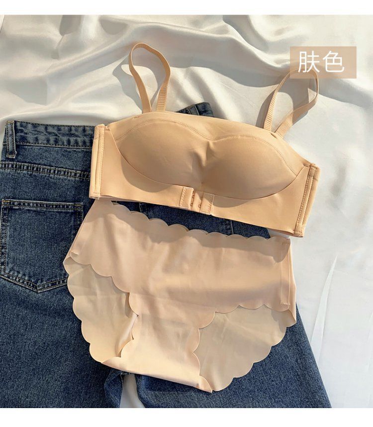 高中生18岁内衣无肩带裹胸内衣女套装无痕聚拢防滑隐形抹胸防走光美背