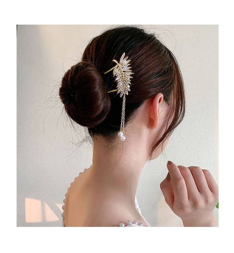 u型发簪盘发 高级感简约现代发簪珍珠高端簪子旗袍古风发钗盘发u型
