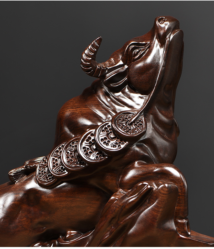 匠令黑檀木雕牛气冲天摆件实木生肖牛红木旺事业装饰工艺礼品精雕黑檀