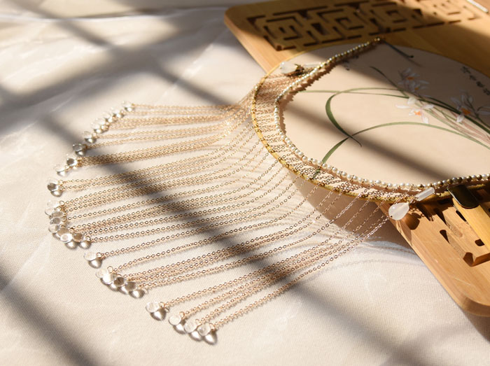 【新品促销】华容珠翠古装头饰面纱遮面帘流苏新娘汉服围髻仙女影视