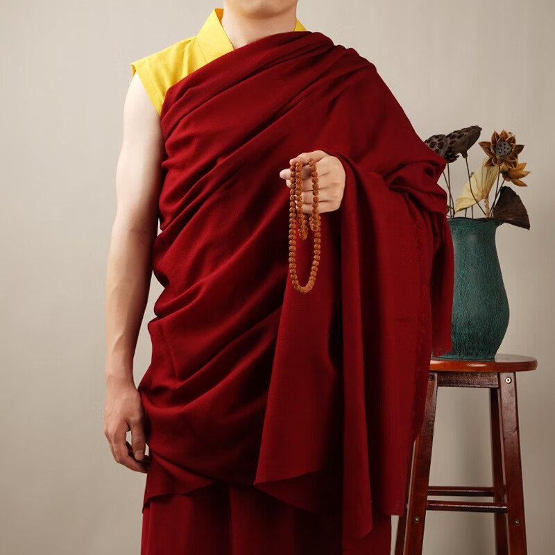 藏传喇嘛僧服装铁麻羊绒披肩上师堪布西藏式居士披单季 红色 适合秋