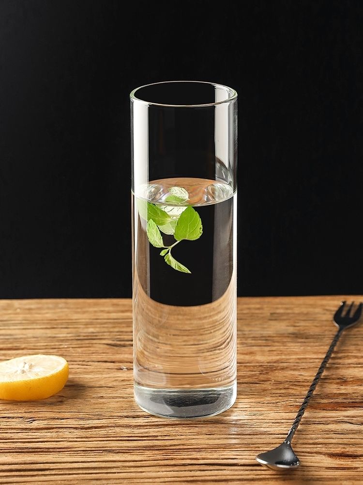 绿茶玻璃杯高硼耐热玻璃直身开水杯薄底柯林杯长饮杯料绿茶杯简约直筒