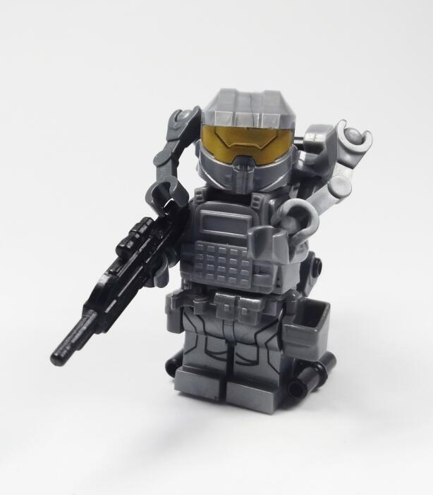 军事外骨骼积木人仔halo光晕光环士官长mg0134拼装玩具 q版白色斯巴达