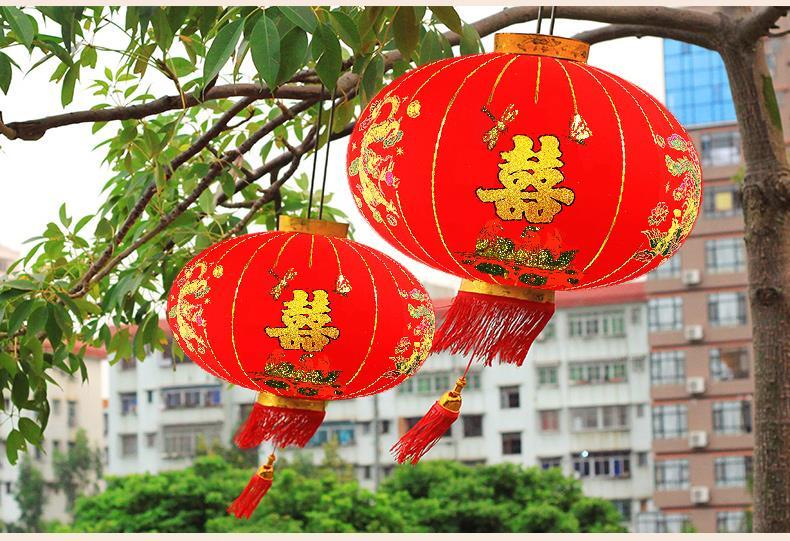 喜字结婚灯笼婚礼婚房大红植绒双喜龙凤灯笼喜庆阳台户外中式宫灯