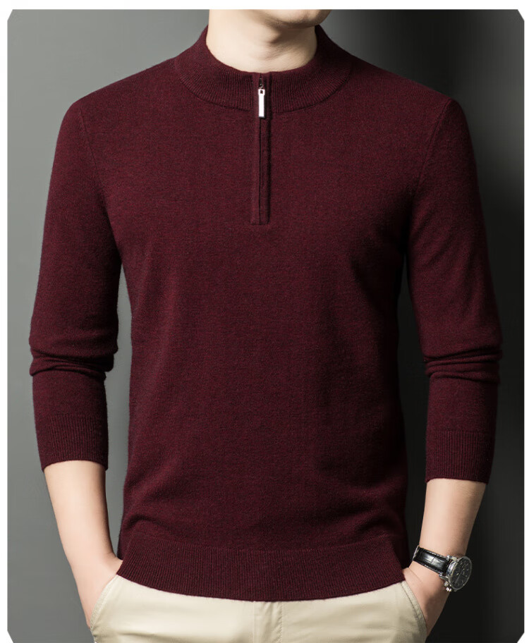 Hengyuanxiang [Wool Included] Middle-aged Thickened Half-high Zipper Collar Sweater Men's Knitted Base Warm Shirt Haqing M 12