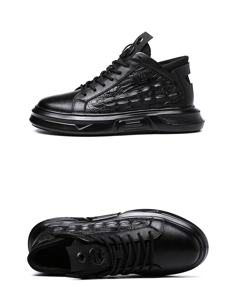 bogemon宝格曼 厚底男鞋冬季保暖加绒真皮休闲鞋子男简约纯黑头层牛皮