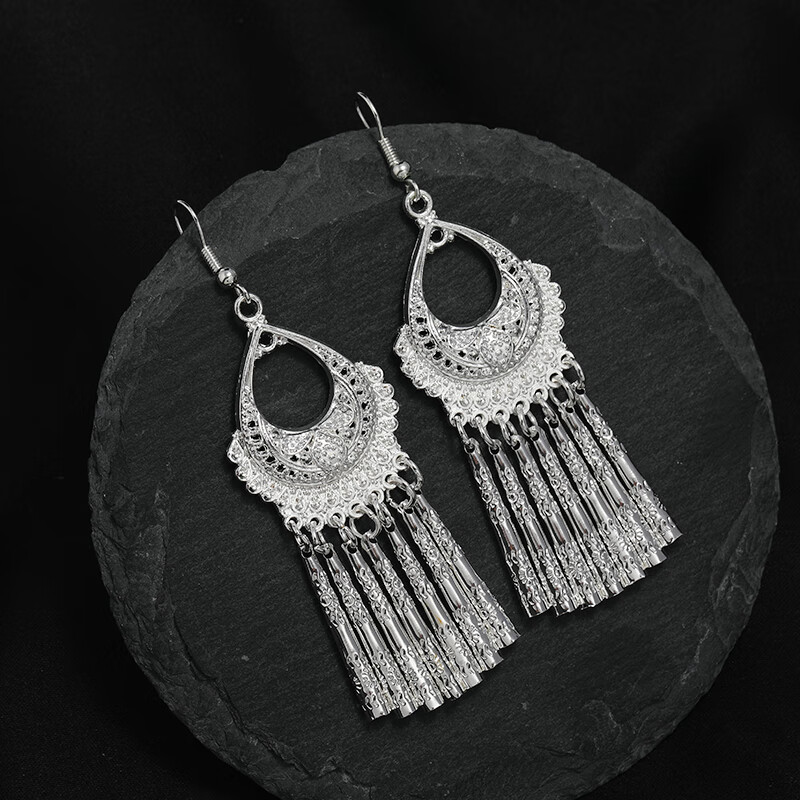 ck if施华洛世奇锆复古民族风手工苗流苏耳环女气质云南苗族个性舞台