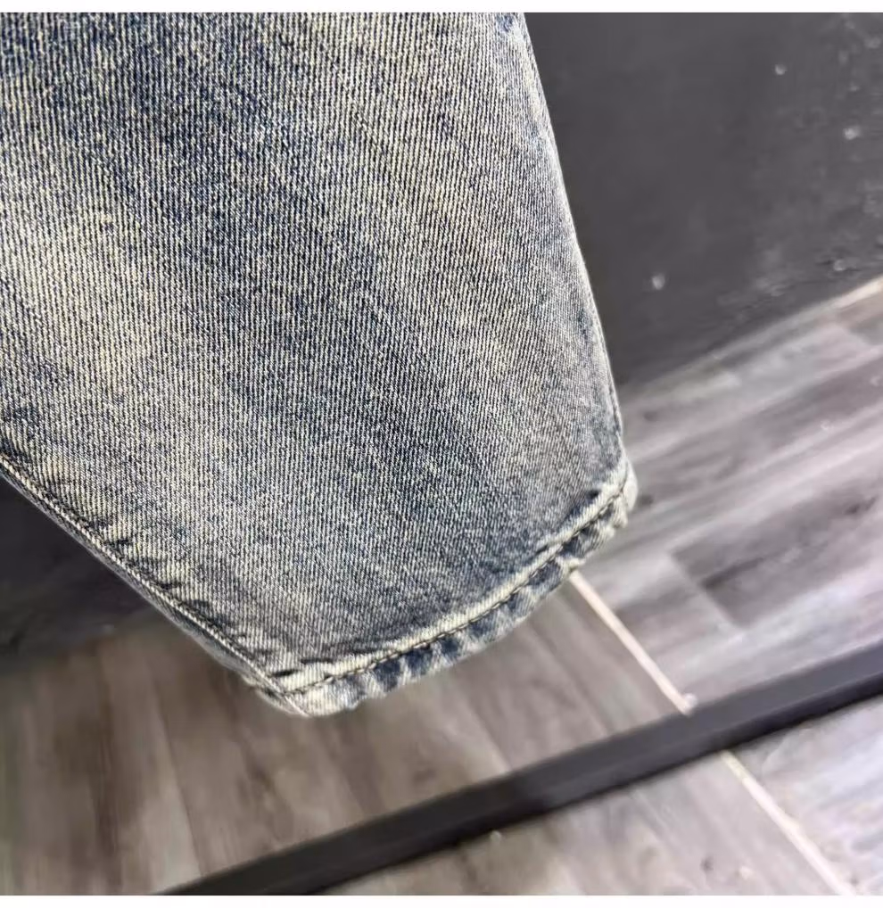 Ripped Jeans Men's Summer Trendy Brand Retro Embroidered Casual Pants Student Ruffian Handsome Straight Slim-fitting Pants, Blue 31_viptrois.com