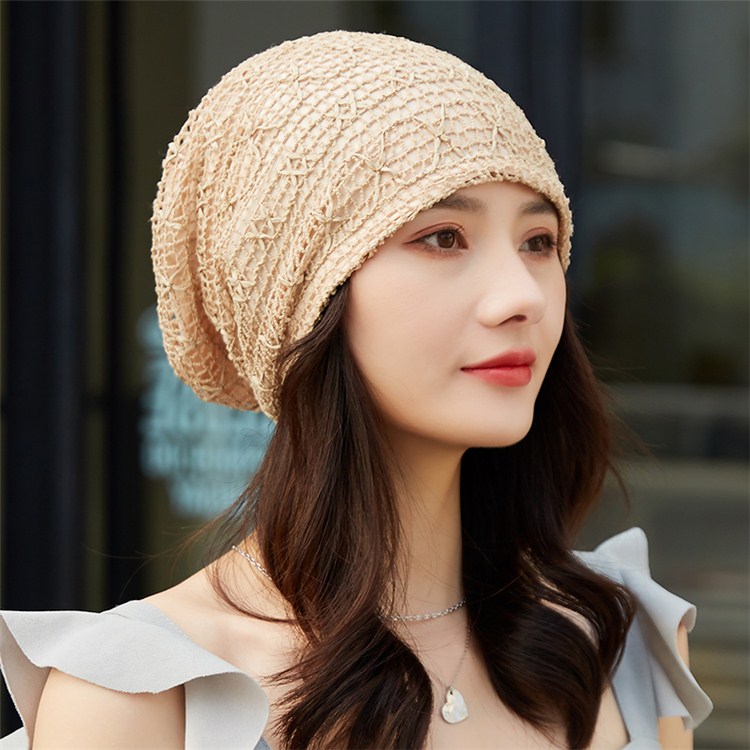 堆堆帽韩版蕾丝包头帽堆堆帽后女士帽薄款脱发光头戴的帽子夏季百搭网