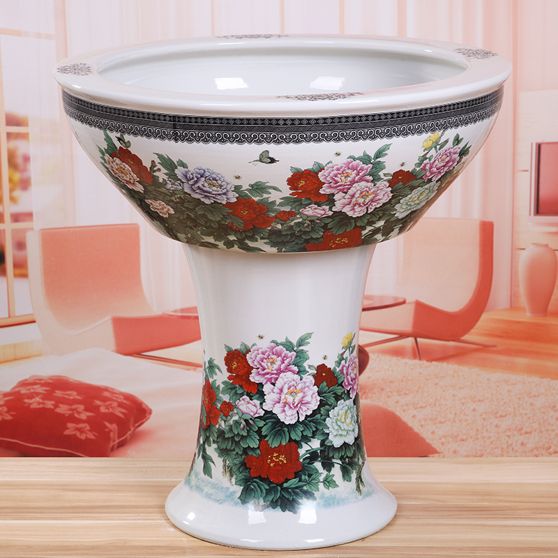 墨绩 鱼缸底架 底柜 陶瓷鱼缸景德镇瓷底座创意金鱼缸高脚水浅乌龟缸