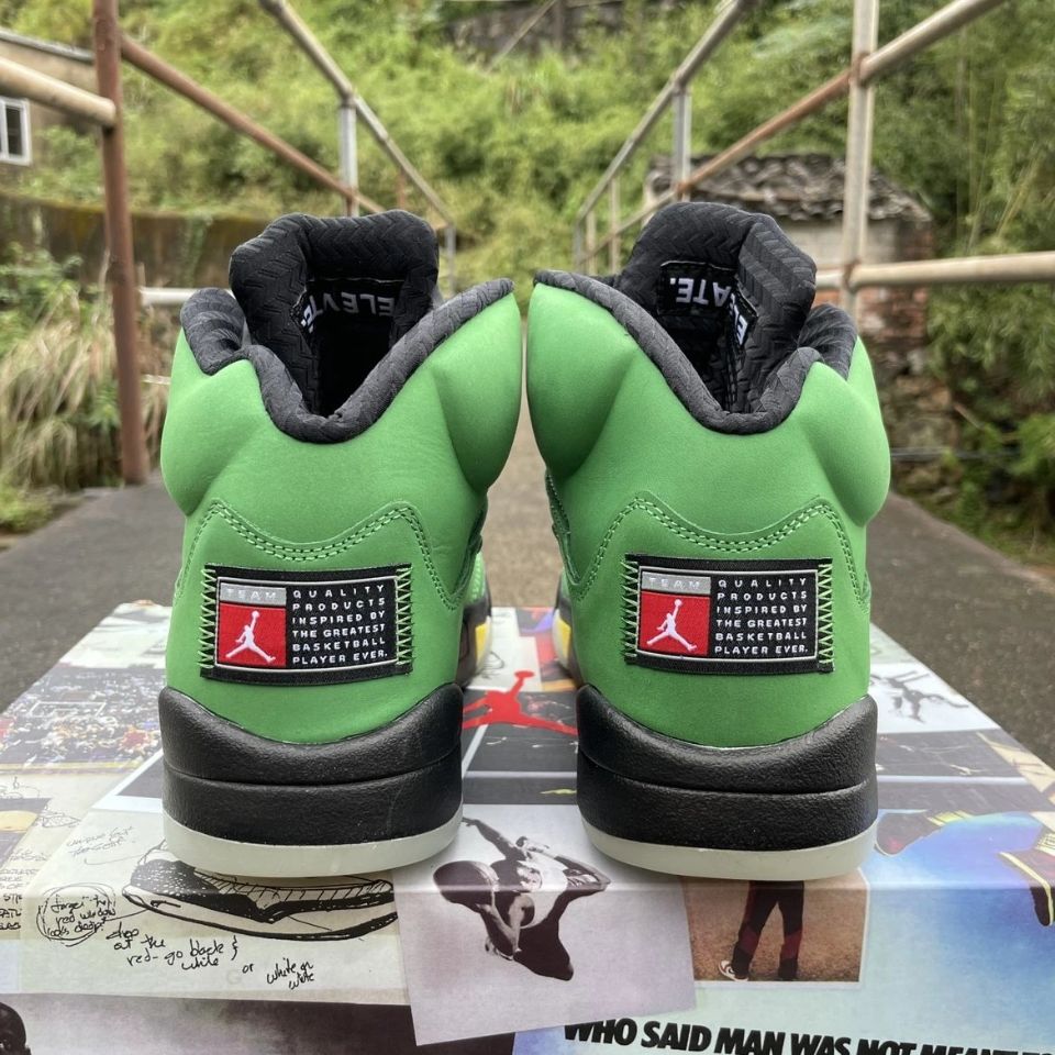 aj5俄勒冈黑绿 头层皮麂皮内置气垫刷胶袁盒篮球鞋文化鞋特价男子 42.