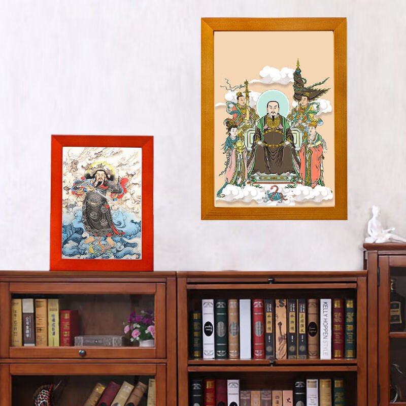 新款真武大帝画像玄天上帝神像玄关供奉壁画实木相框摆台装饰挂画 款