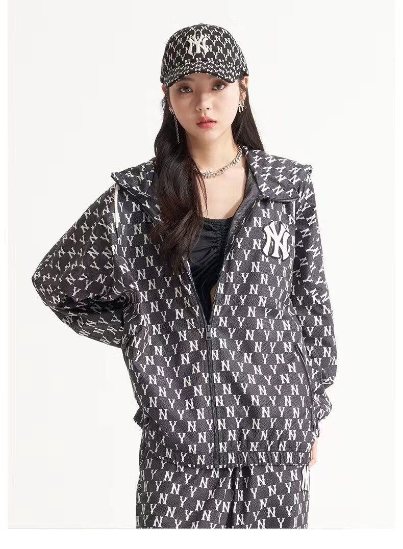 潮牌mlb 男女防风夹克老花连帽外套潮同款22春季新款 黑色 xs【图片