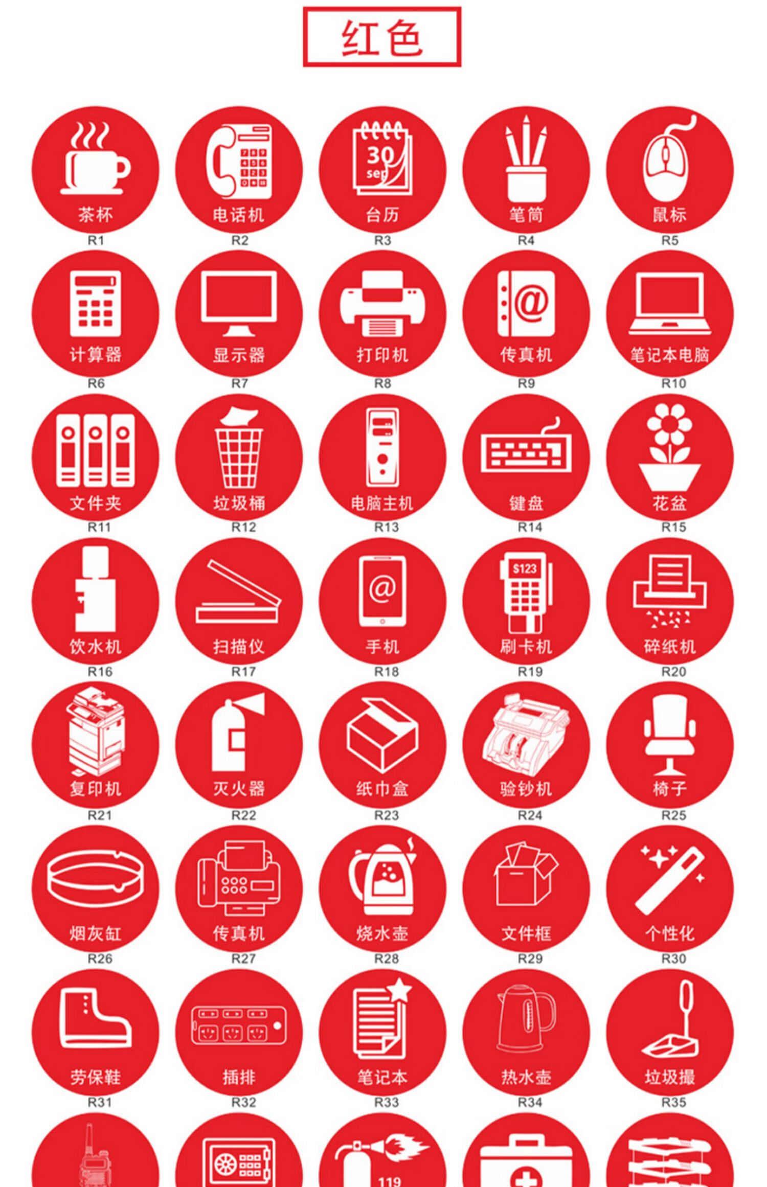 5s桌面物品定位贴6s7s办公室管理物品定制标签贴纸茶杯计算器垃圾桶