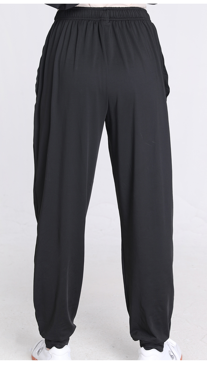 太极裤女夏季太极拳裤子中老年功夫裤男武术练功裤训练灯笼裤 黑色 m