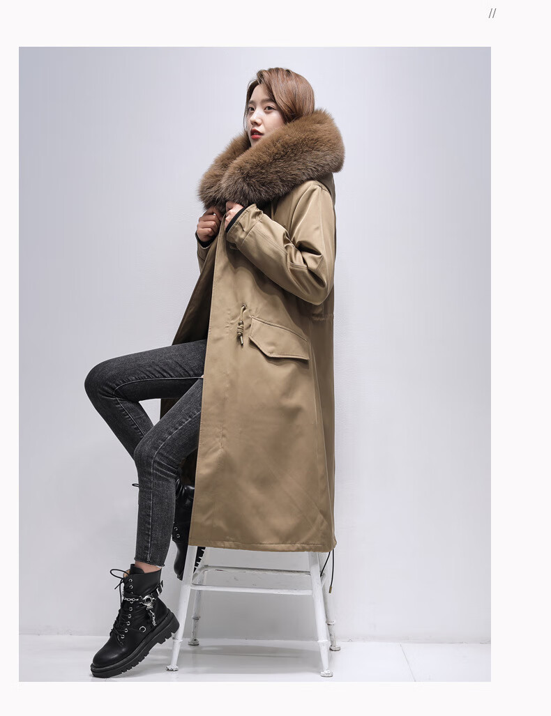 外套女中长款2022冬季年轻款派克大衣 中长款黑外壳本色狐狸毛内胆 l