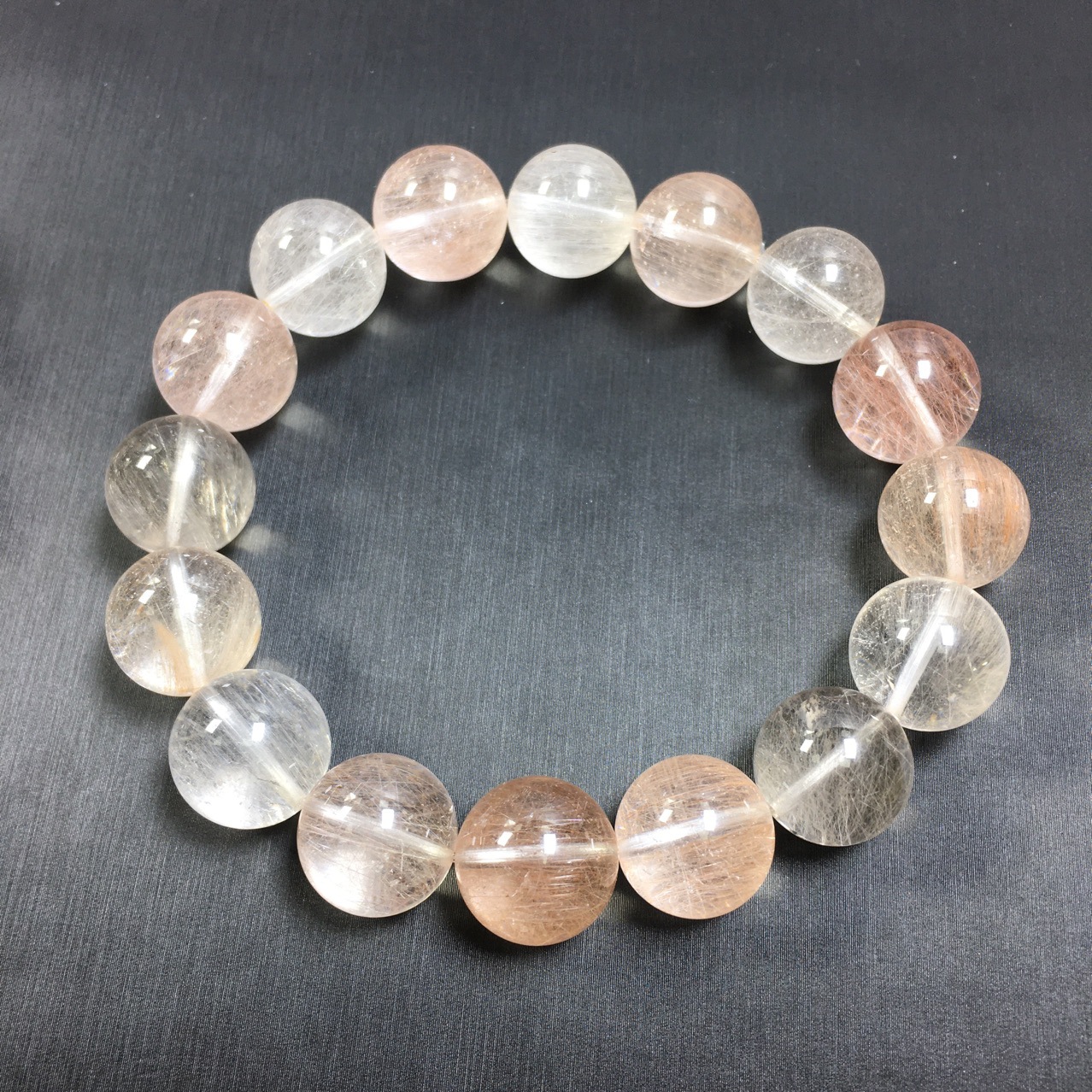 新品水晶粉兔毛发晶手链女款透体橘粉色水晶发晶手串礼物 6mm【图片