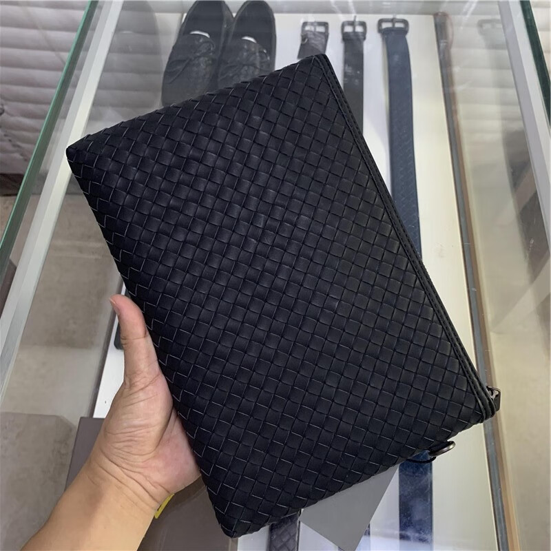 真皮bv编织手拿包时尚男包商务打蜡胎牛皮夹包手机证件手包酷奇黑色