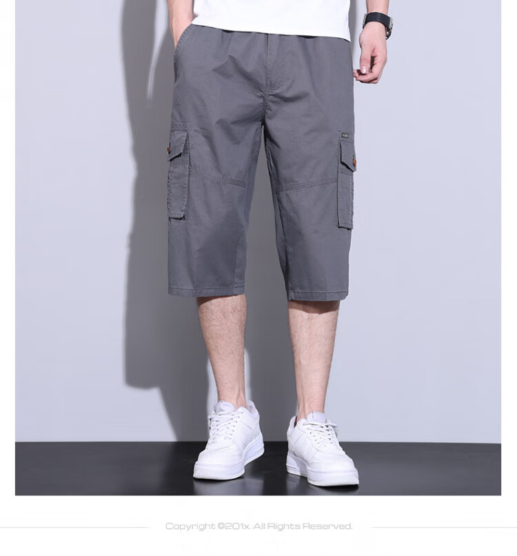 ROMON Shorts, Summer Men's New Casual Workwear Thin Seven-Point Pants, Multi-Pocket Loose Breathable, Black, 5XL 6