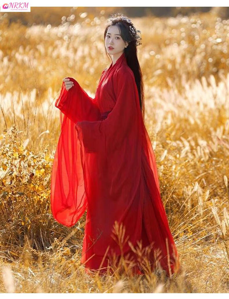 女装大红色汉服古风飘逸中国风超仙气古装广袖流仙裙改良连衣裙新品h