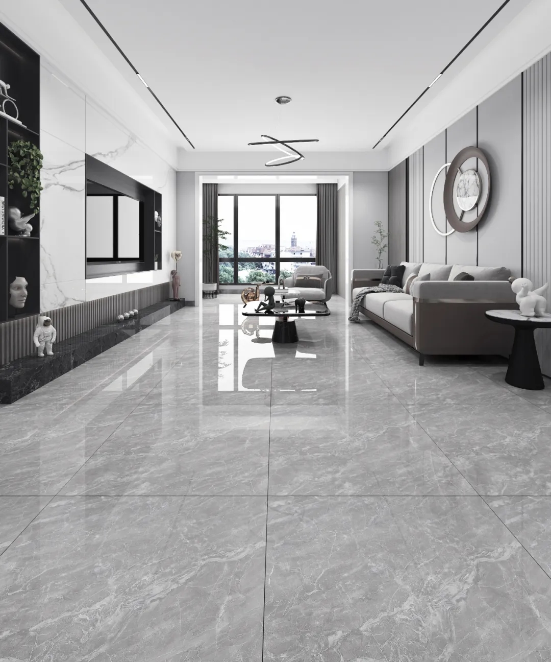 广东佛山瓷砖地砖800800 客厅防滑简约现代灰色通体大理石地板砖 直纹