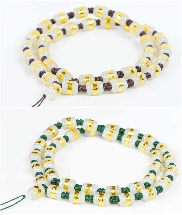 k宝黄金项链男女款999足金路路通金玉珠和田玉金镶玉编织挂链 绿绳