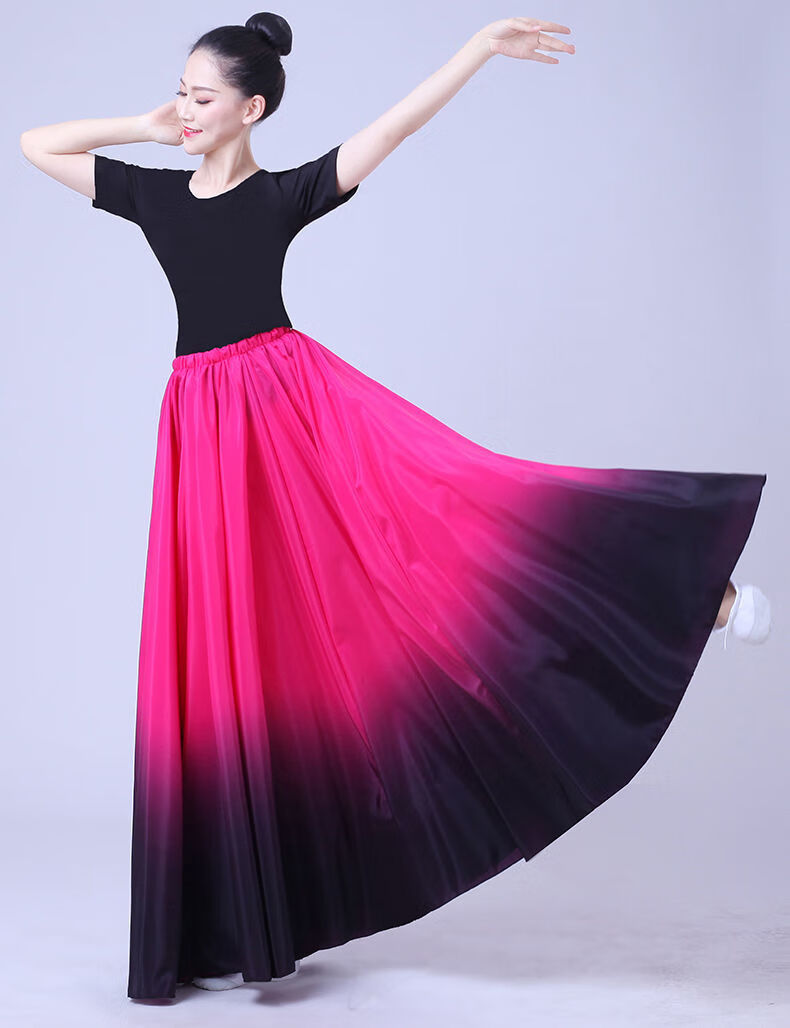 栩真 跳舞穿的大摆裙广场舞半身长裙720度新疆舞蹈练习裙子维族维吾尔