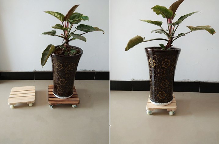 以之白蝶遇可移动长方形实木花盆托盘 带轮万向轮滚轮花托盆景架底座