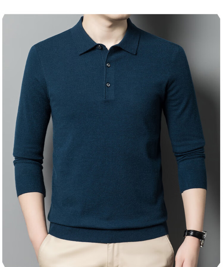 Hengyuanxiang Men's Polo Shirt with Wool, Spring and Autumn Thin Knit Base Sweater, Middle-aged, Camel Color, 4XL 16