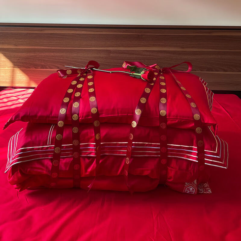 荧柒荏轻奢婚庆丝带烫金红色绸缎彩新娘嫁妆结婚礼捆绑被子装饰陪嫁