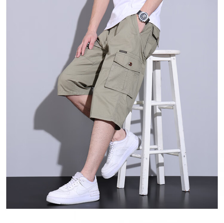 ROMON Shorts, Summer Men's New Casual Workwear Thin Seven-Point Pants, Multi-Pocket Loose Breathable, Black, 5XL 12