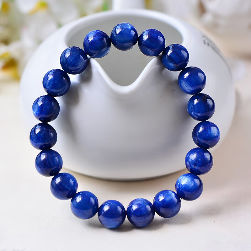 天然猫眼蓝晶石手链天然水晶蓝色水晶手链圆珠手链女款珠径107mm重