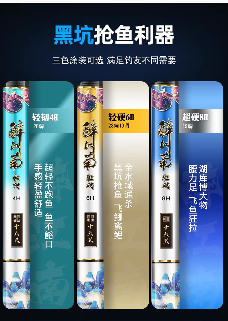 新款钓竿19钓 5h鱼竿3.6-7.2米轻硬大五节 钓鱼杆实体款 醉江南4h-5.
