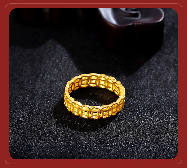老凤凰3d硬金 黄金铜钱戒指999足金钱币镂空情侣对戒时尚铜钱指环洛韩