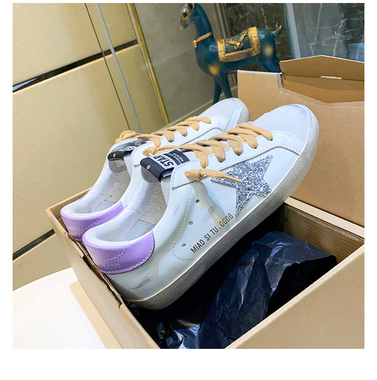 择阅 联名gg·db2022春夏新品韩国小脏鞋女真皮紫尾休闲做旧星星平底