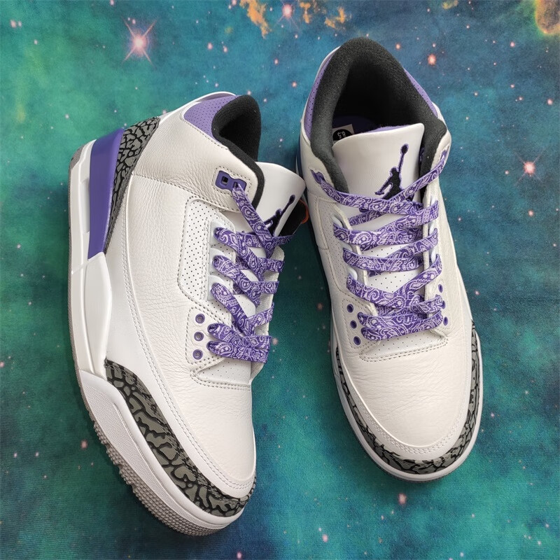 适配air3 retro复古篮球鞋白紫 紫色渐变泼墨反光aj3鞋带 紫色渐变