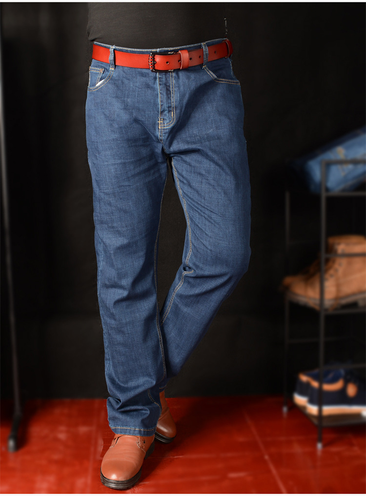 aemppe男士牛仔裤男宽松加肥加大码弹力肥佬直筒高腰中老年深裆长裤