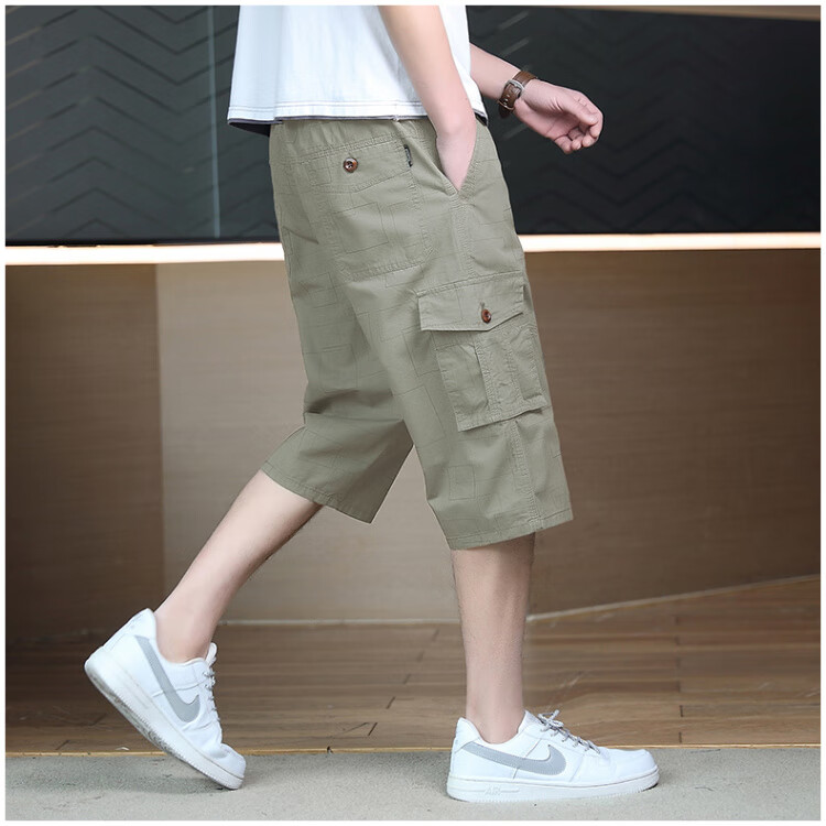 Romon New Loose Fit Men's Shorts Casual Summer Thin Straight Leg Capri Shorts Military Green 3XL 15