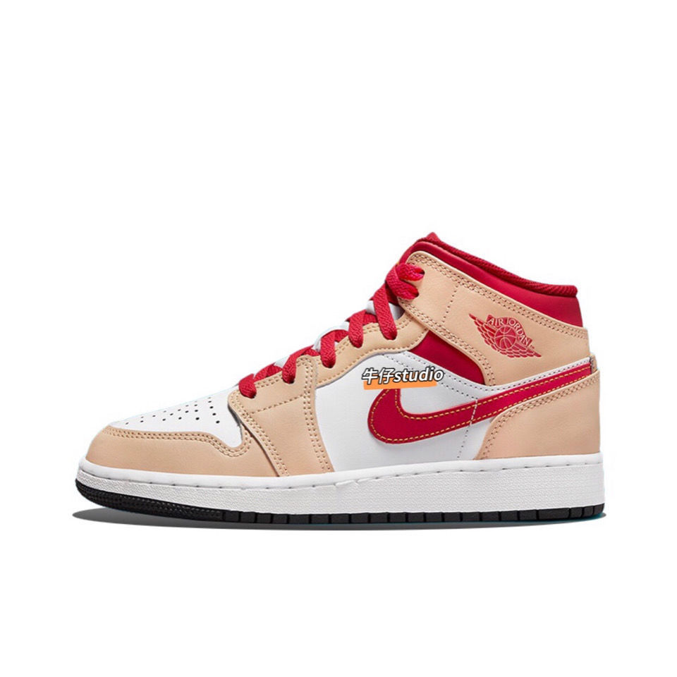 乔1mid 胭脂红女鞋白粉红中帮复古篮球鞋男女鞋554725-201 aj1胭脂 