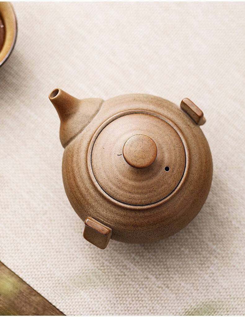 云南土陶烤茶罐手工云南粗陶侧把烤茶罐土陶公道杯煮茶壶土陶罐煮茶器
