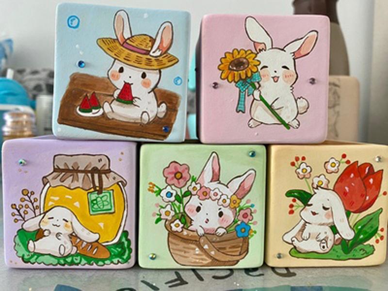 lzn手工小花盆彩绘陶瓷上色幼教儿童涂鸦画子制作美术diy材料石 yj-17