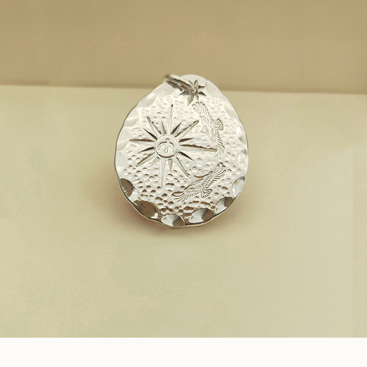 银饼吊坠男项链挂坠999银手工定制足银牌实心饰品礼物情侣刻字 50克