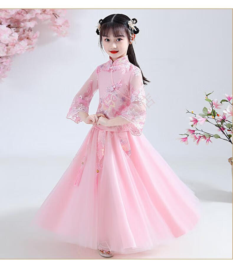 儿童汉服汉服女童中国风唐装礼服儿童裙子秋款春秋小女孩古装连衣 